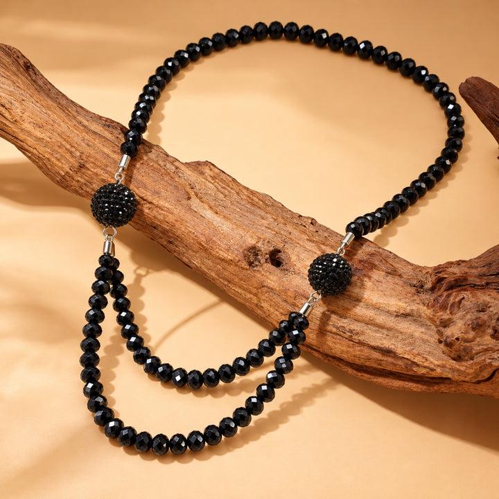 ANI Accessories black beaded double layer necklace with ball accents on driftwood 