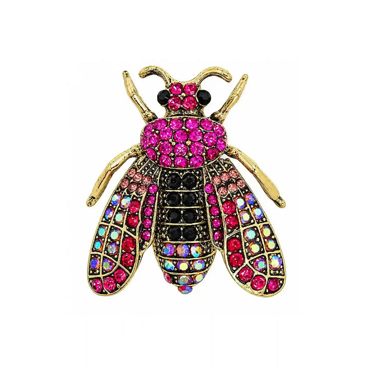 ANI Accessories black crystal bee brooch, angle view with white colorr background 
