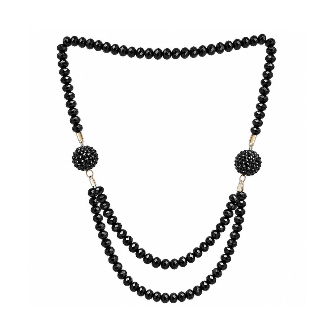 ANI Accessories black faceted beaded statement necklace on a white background 