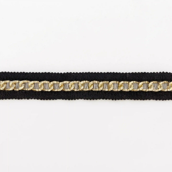 ANI Accessories black and gold chain trim for clothing folded in a zigzag with white color Background 