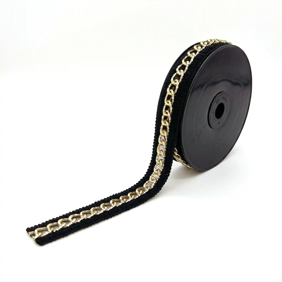 ANI Accessories black and golden chain lace border on a roll, 2.7 cm wide With white color Background 