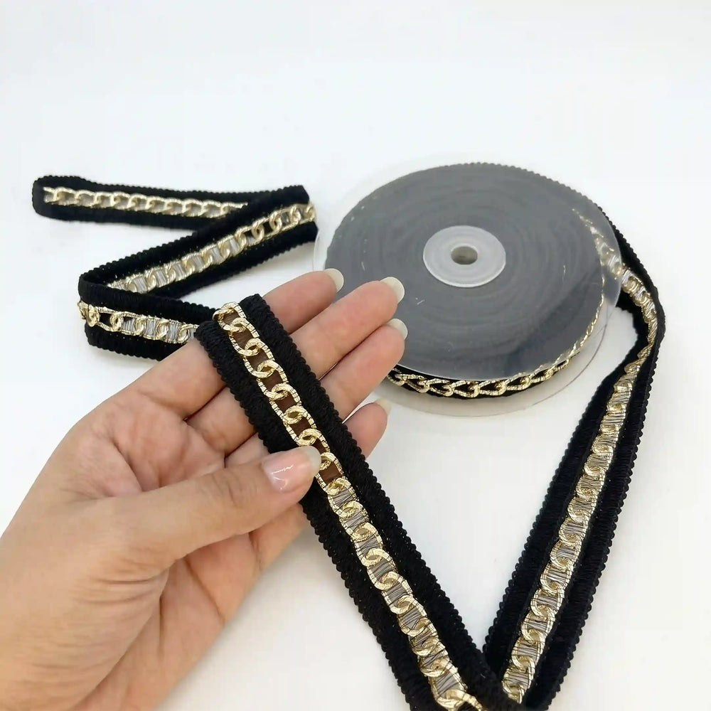 ANI Accessories black and golden lace border size chart showing 2.7 cm width with white color Background 