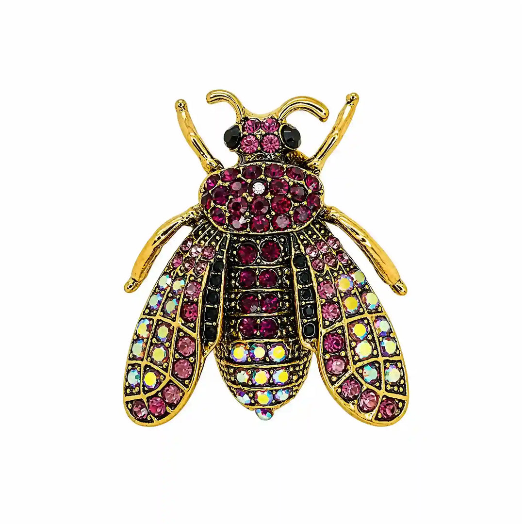 ANI Accessories black honeybee rhinestone brooch, front view with white colkorr background 