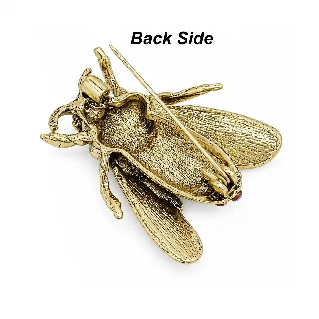 ANI Accessories black honeybee rhinestone brooch, front view with white color background 