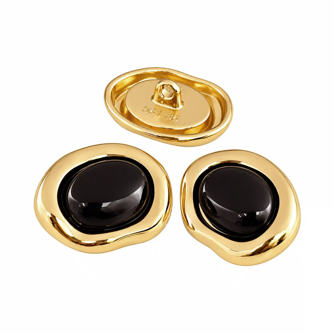 ANI Accessories black oval gold enamel buttons, set of three with white color background 