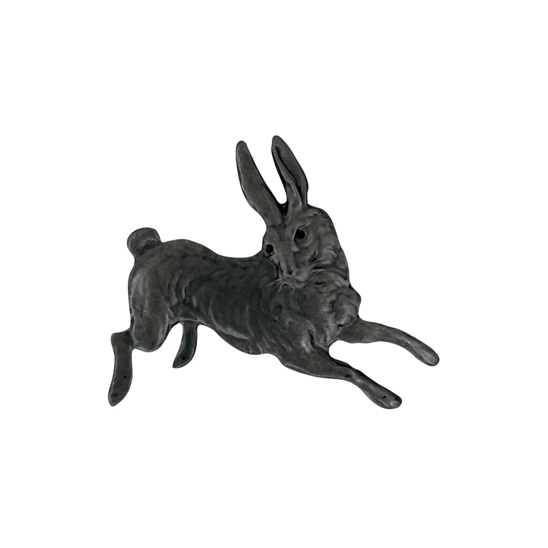 ANI Accessories black rabbit brooch pin with oxidised finish and engraved fur with white color background