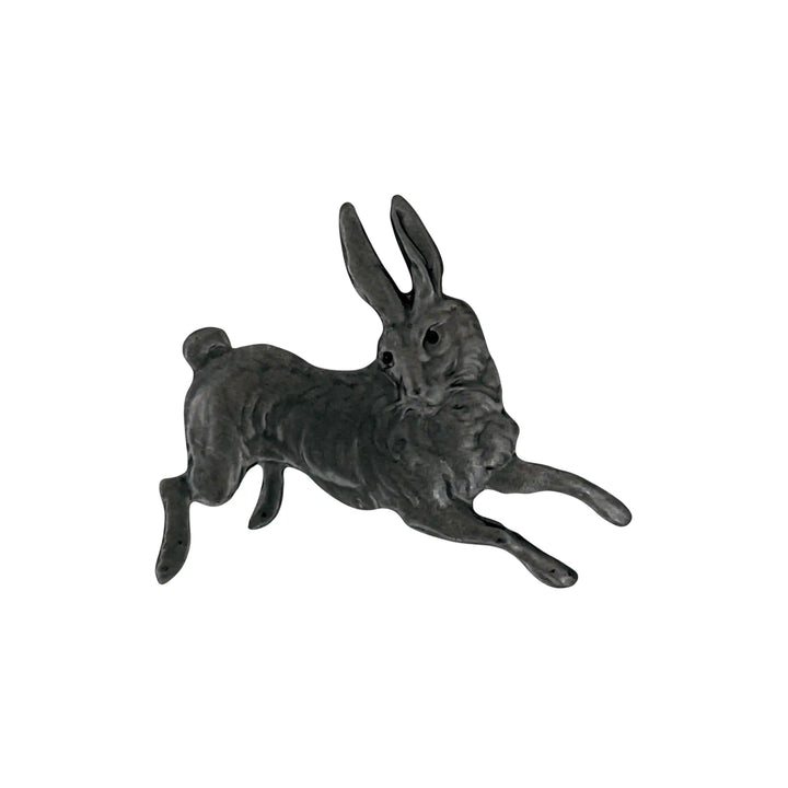 ANI Accessories black rabbit brooch pin with oxidised finish and engraved fur with white color background