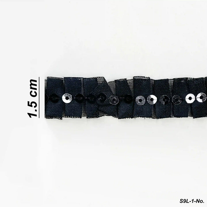 ANI Accessories black sequin lace size chart showing 1.5 cm width with white color background 