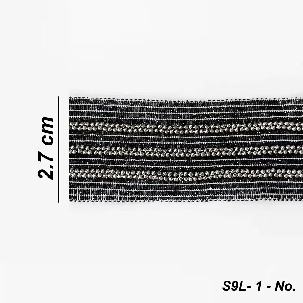 ANI Accessories black and silver beaded trim size chart showing 2.7 cm width with white color background