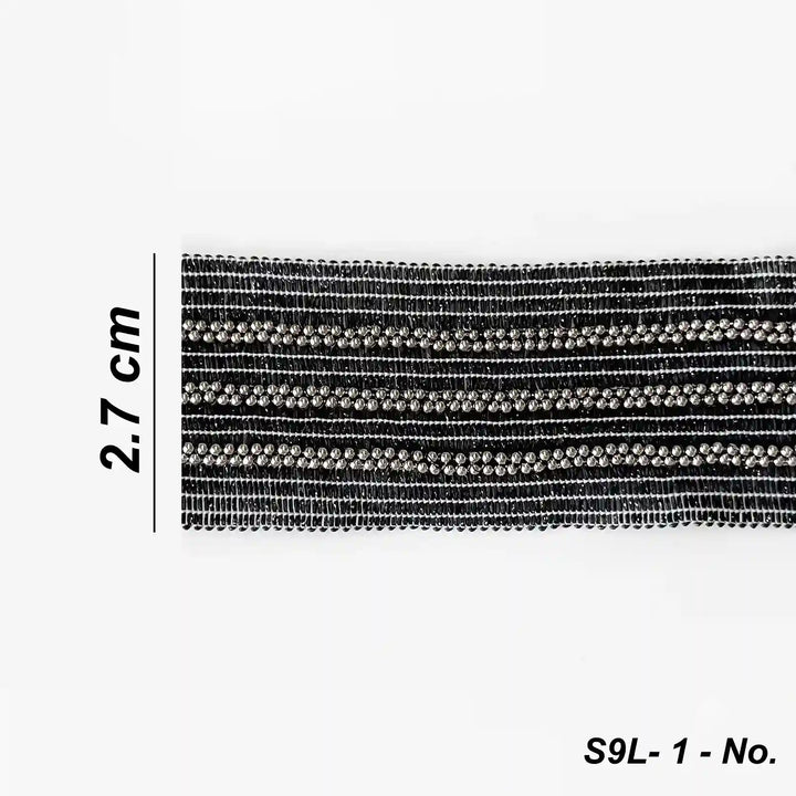 ANI Accessories black and silver beaded trim size chart showing 2.7 cm width with white color background