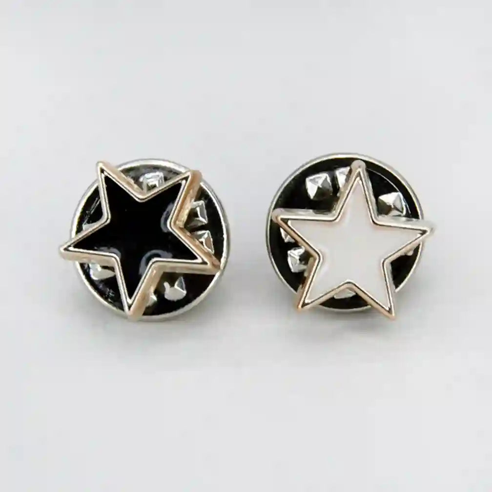 ANI Accessories black and white star shaped lapel pins side by side with white color background 