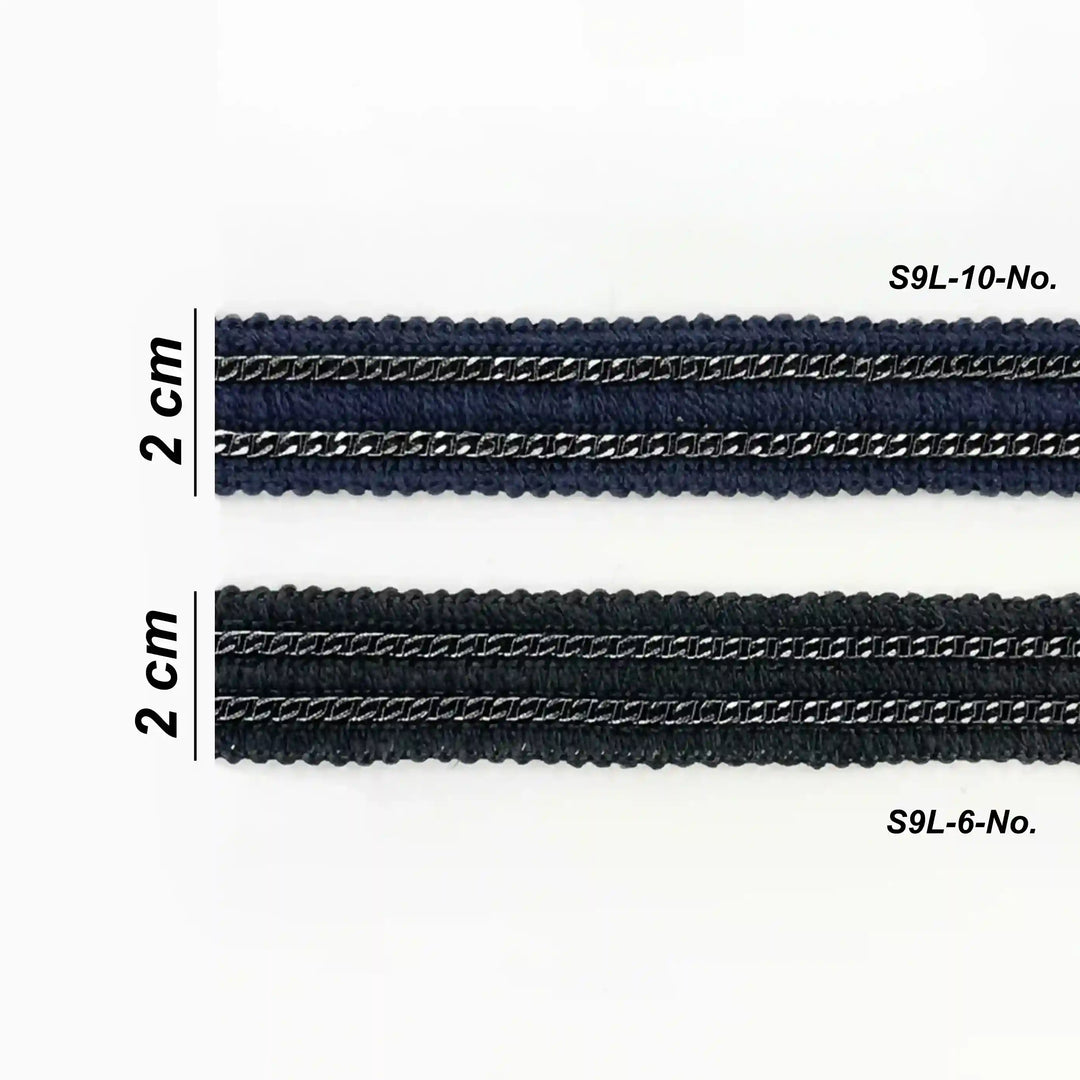 ANI Accessories chain lace size chart showing 2 cm width in navy blue and black with white color background 