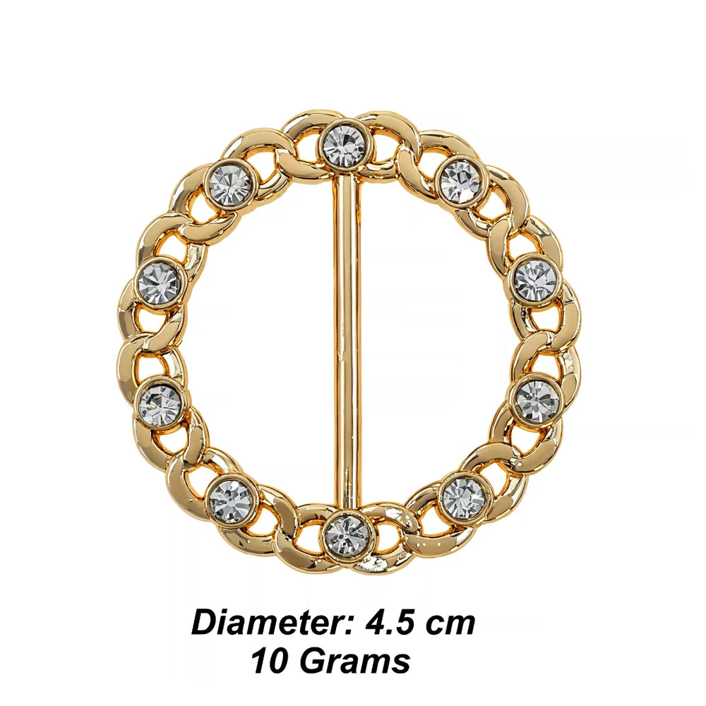 ANI Accessories round gold chain link rhinestone belt buckle size chart: 4.5 cm diameter and 10 grams weight