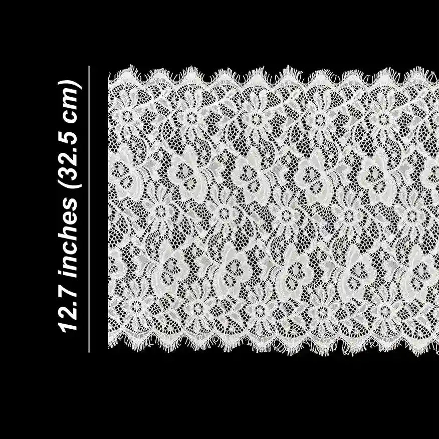 ANI Accessories Chantilly lace size chart showing 12.7 inch (32.5 cm) width with black color background 