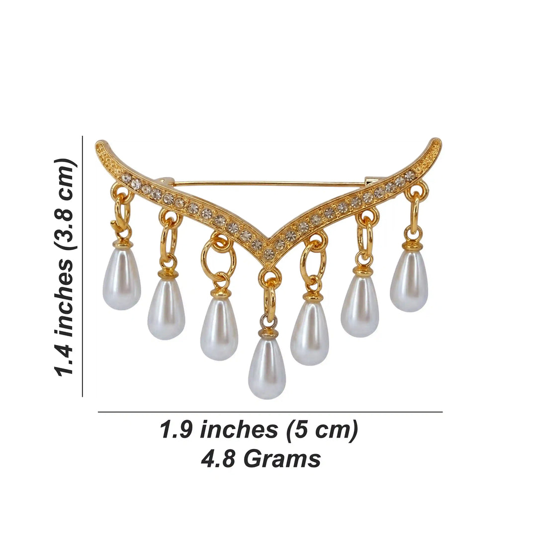 ANI Accessories chevron pearl brooch size chart: 5 x 3.8 cm (1.9 x 1.4 inches), 4.8 grams with white color background 