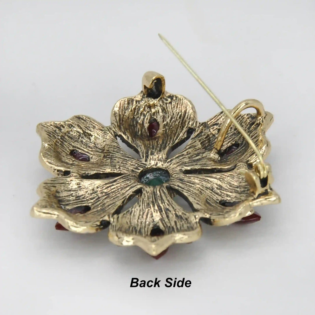 ANI Accessories corsage brooch back side showing the antique gold base and pin 