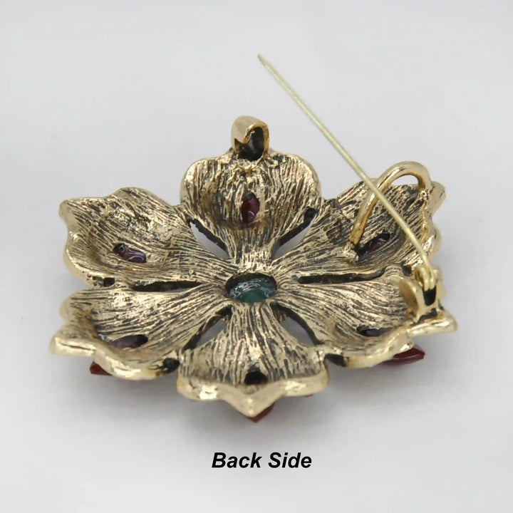 ANI Accessories corsage brooch back side showing the antique gold base and pin 