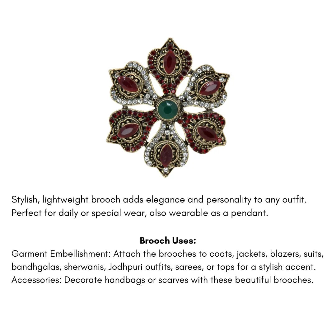 ANI Accessories corsage brooch with a list of uses on sarees, blazers, sherwanis and handbags 