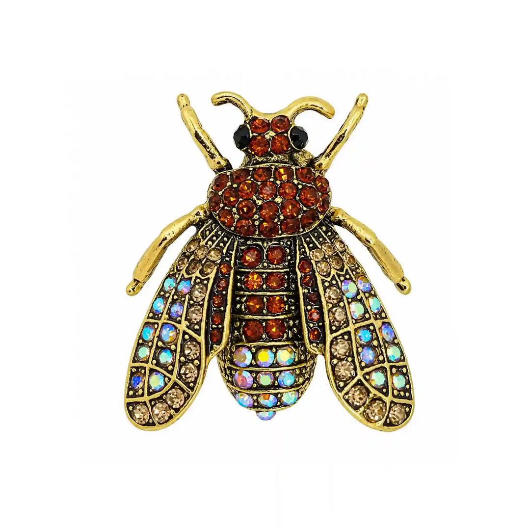 ANI Accessories crystal bee brooch in four colours, front view with white color background 