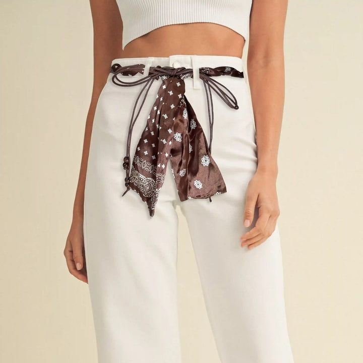 Brown Scarf Wooden Bead Macramé Belt