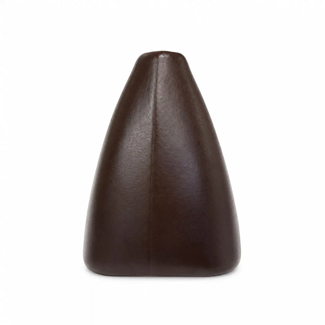 ANI Accessories dark brown bell-shaped cord end cap with tapered top and centre seam line, front view on white background