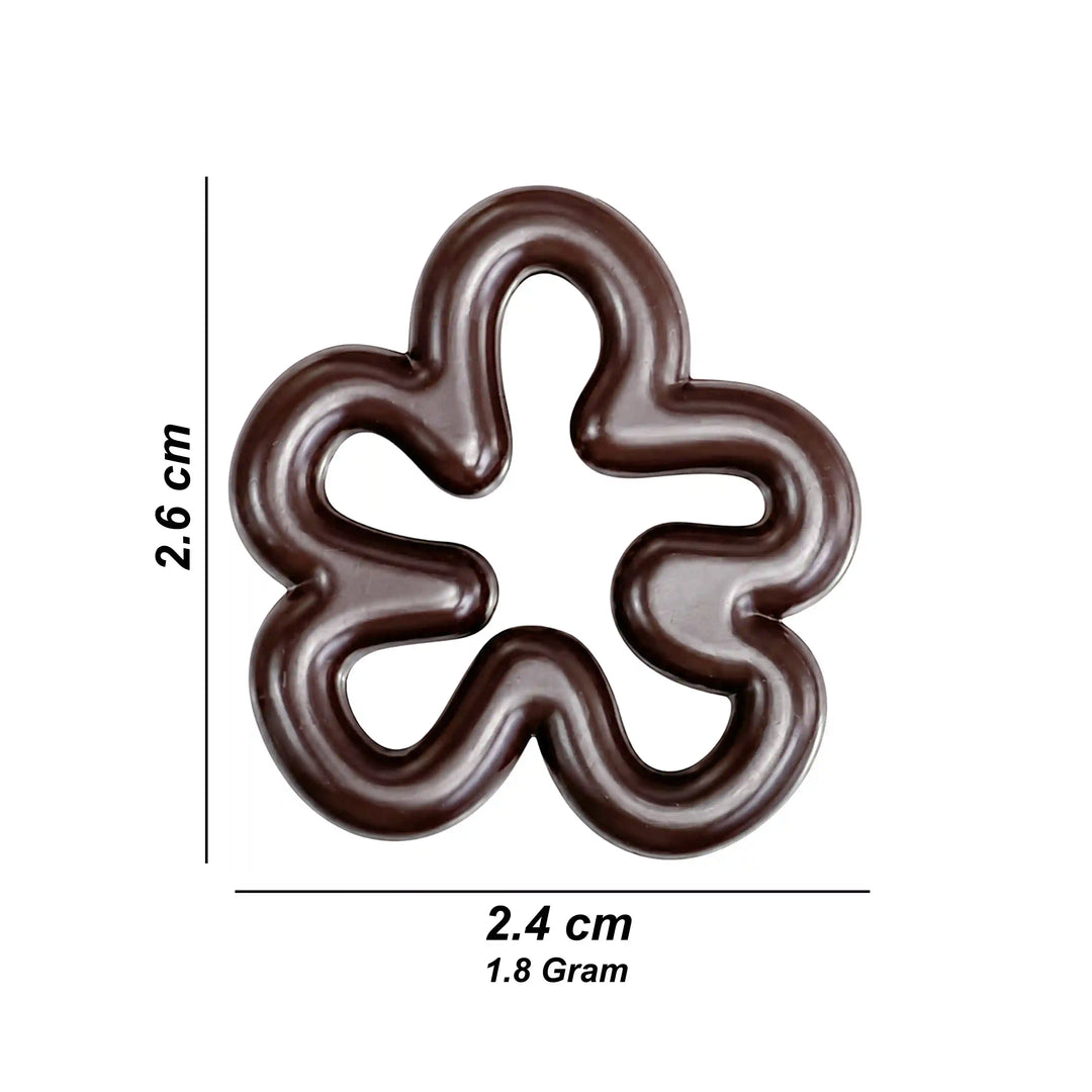 ANI Accessories dark brown five-petal flower charm size chart: 2.6 cm x 2.4 cm and 1.8 grams weight on white Background 