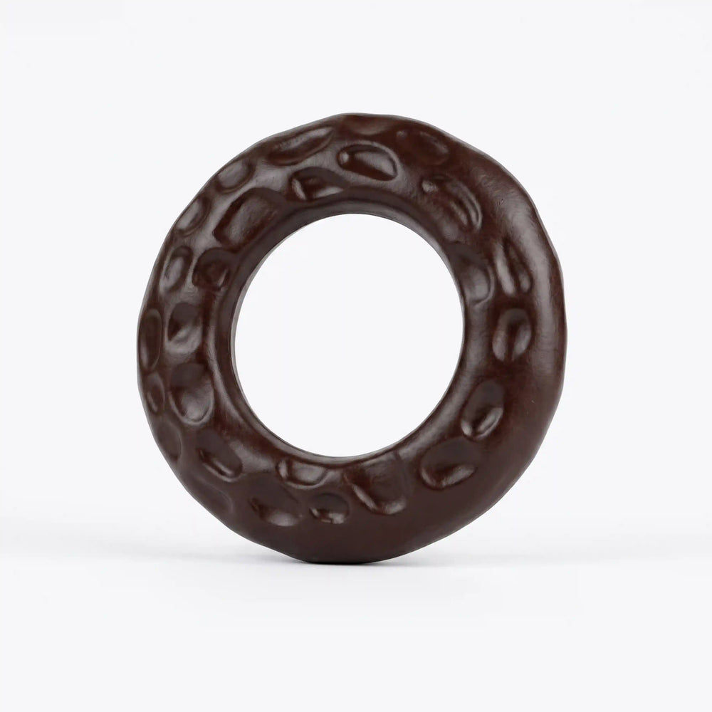 ANI Accessories dark brown hammered O-ring buckle, angled view showing the raised dimples and ring thickness with white color background 