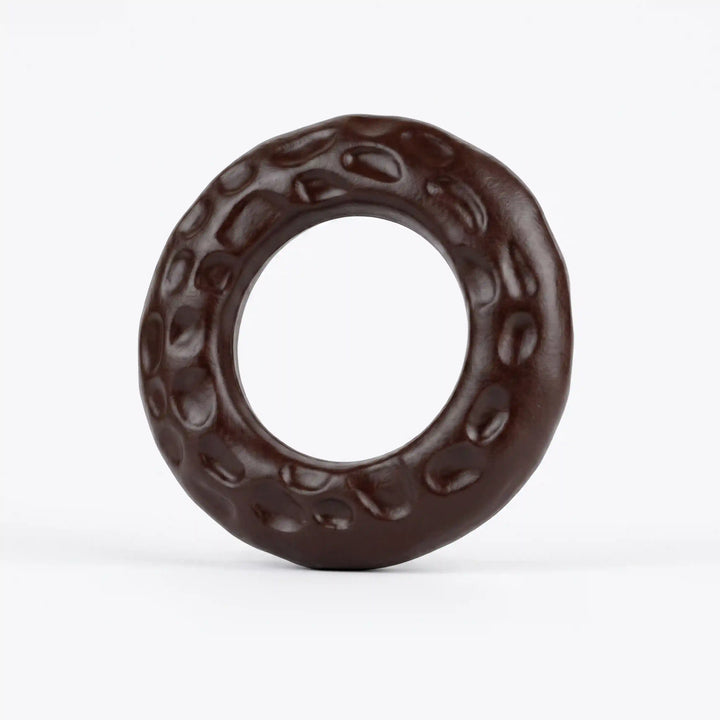 ANI Accessories dark brown hammered O-ring buckle, angled view showing the raised dimples and ring thickness with white color background 