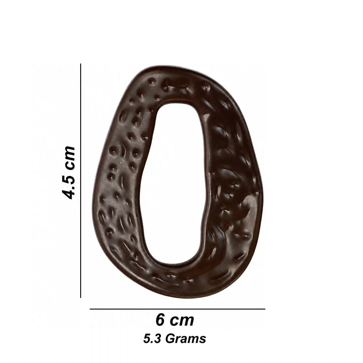 ANI Accessories dark brown hammered oval ring buckle size chart showing length, width and weight With white color background 
