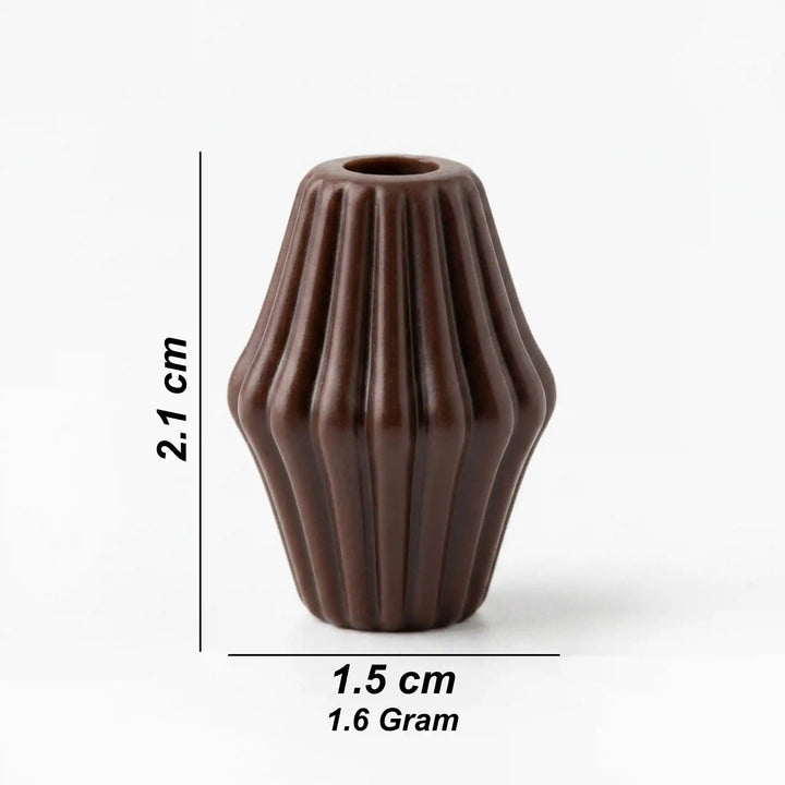 ANI Accessories dark brown melon cord end bead size chart: 2.1 cm height, 1.5 cm width and 1.6 grams weight with White Background 