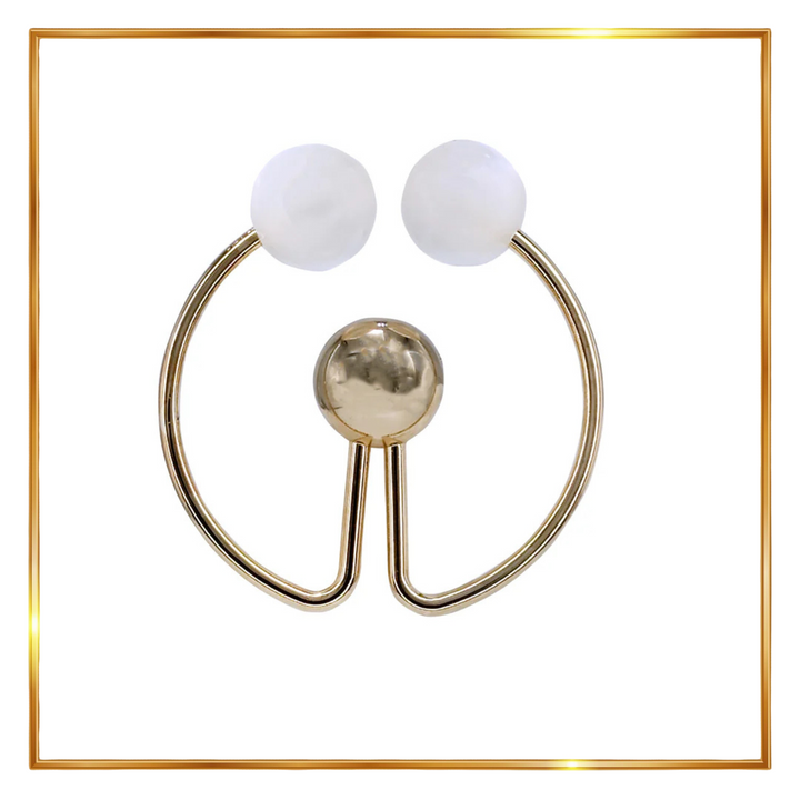 Dual Pearl With Circular Center Gold Ball Metal Buckle