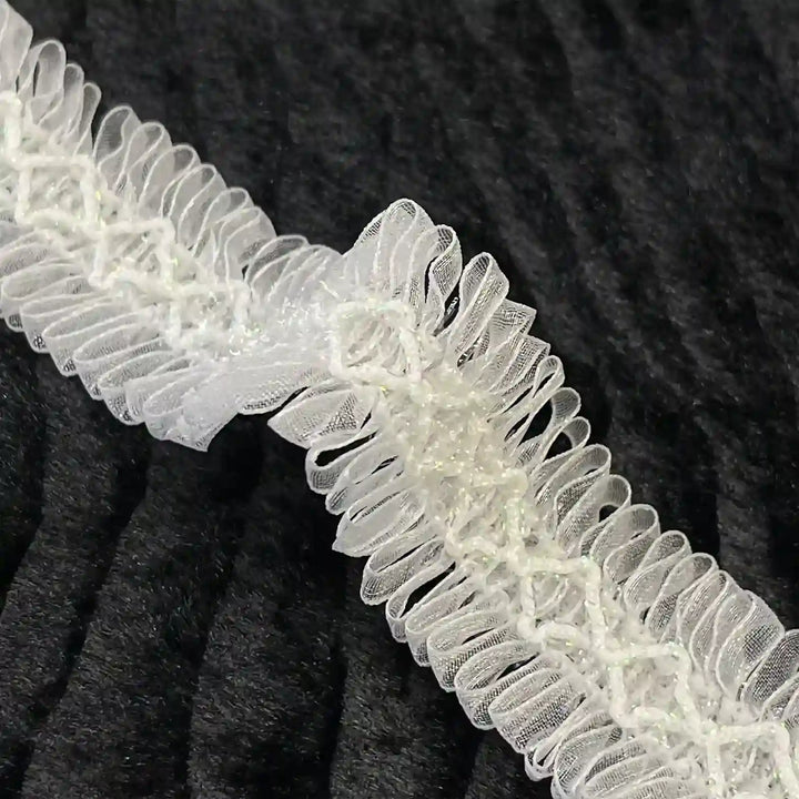 ANI Accessories double frill lace with sheer ribbon loops on both edges with black color background 