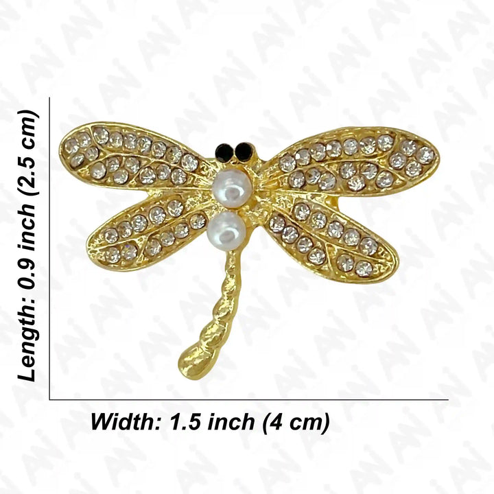 Golden dragonfly pearl brooch with sparkling rhinestones and pearl accents for elegant outfits