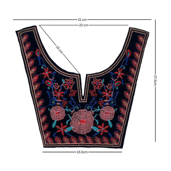 Black Background with Contrasting Floral Details Neckline