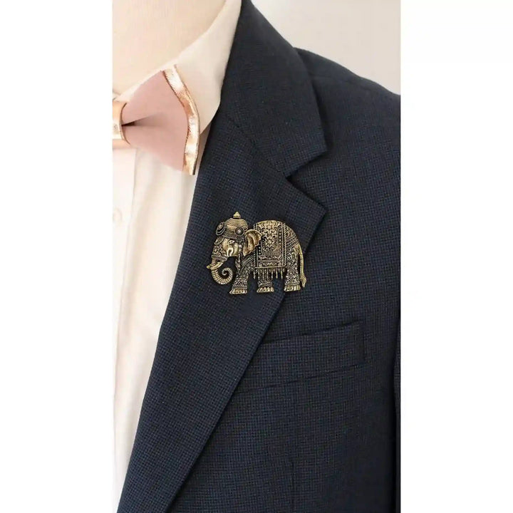 ANI Accessories elephant brooch for men pinned on the lapel of a navy blazer 