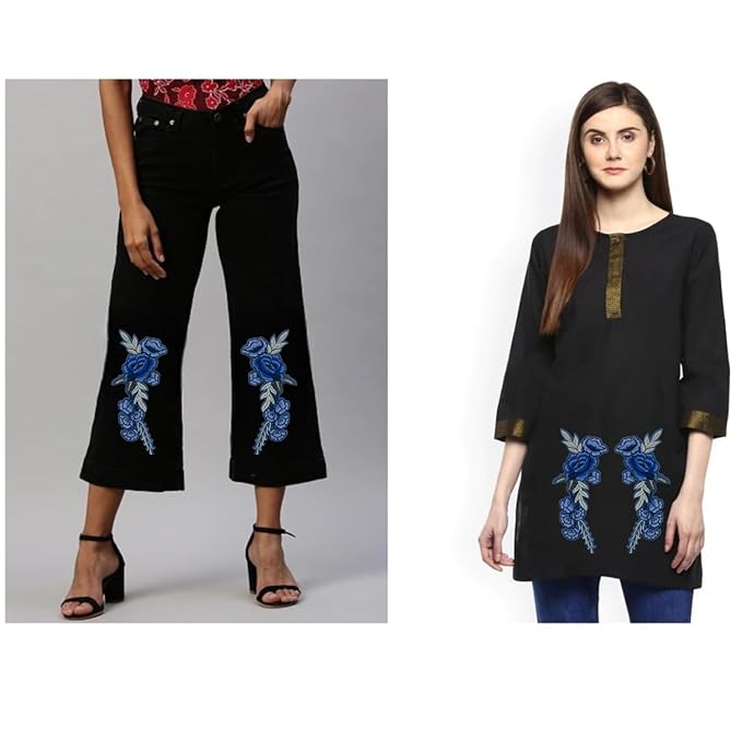 Black outfit featuring Embroidery Flower Patch for Female Style, enhancing casual fashion looks