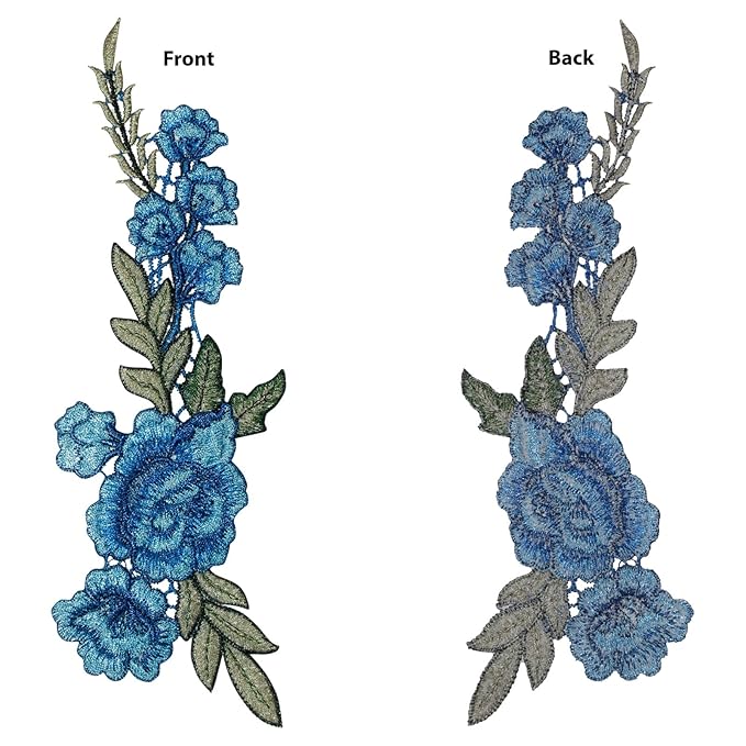 Embroidery Flower Patch for Female Style with intricate blue floral design on front and back