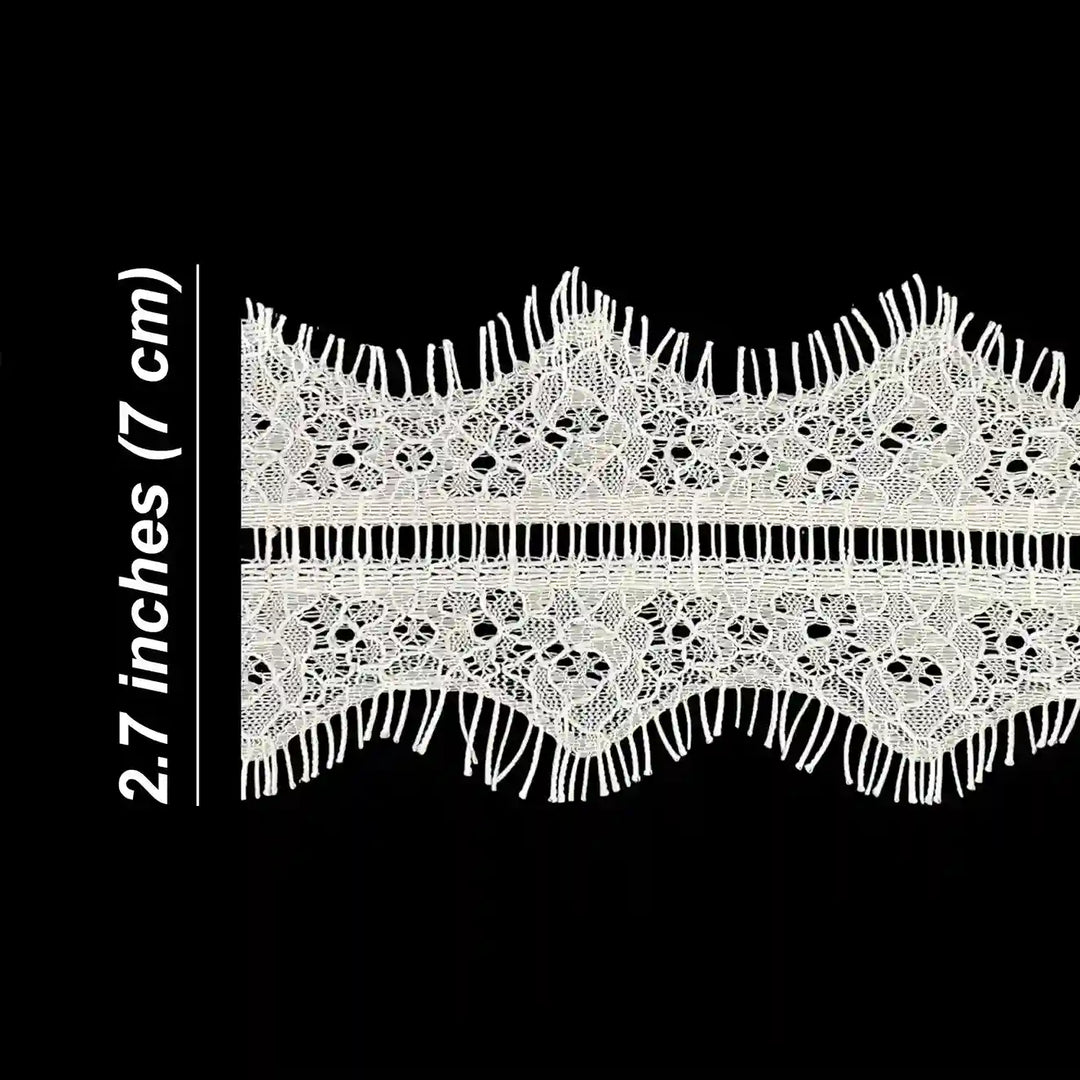 ANI Accessories eyelash lace trim size chart showing 2.7 inch (7 cm) width 