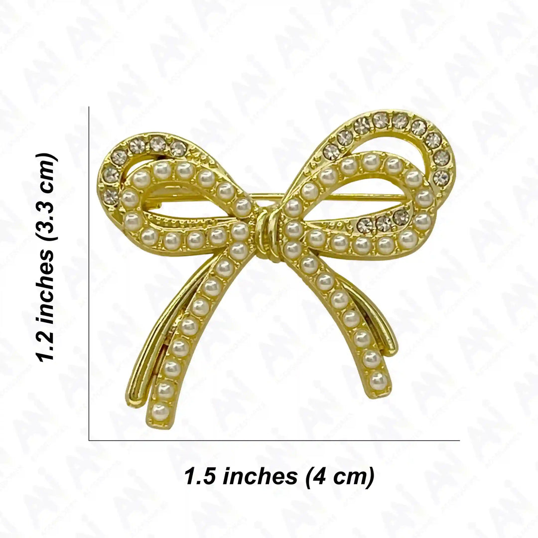 Gold Bow Pearl Rhinestone Brooch for Women's Fashion with Elegant Design and Sparkling Details