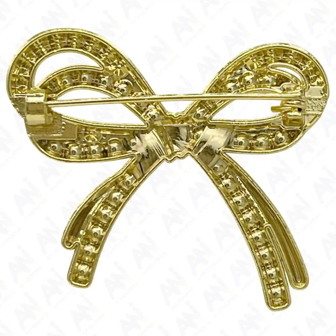 Gold Bow Pearl Rhinestone Brooch for Women's Fashion with Elegant Detail and Sparkling Accents