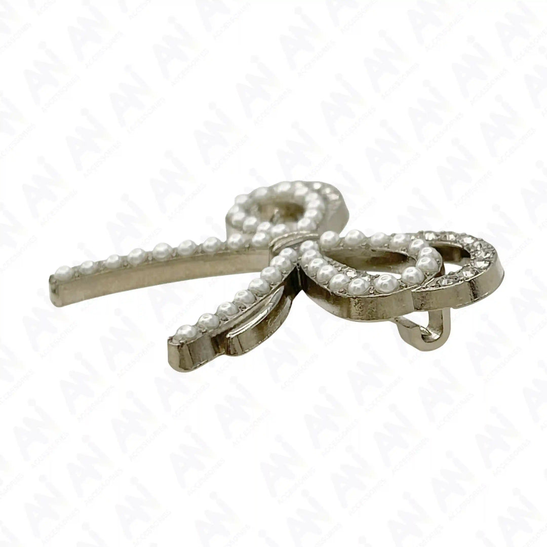 Elegant Bow Pearl Rhinestone Brooch for Women's Fashion with intricate design and shiny details