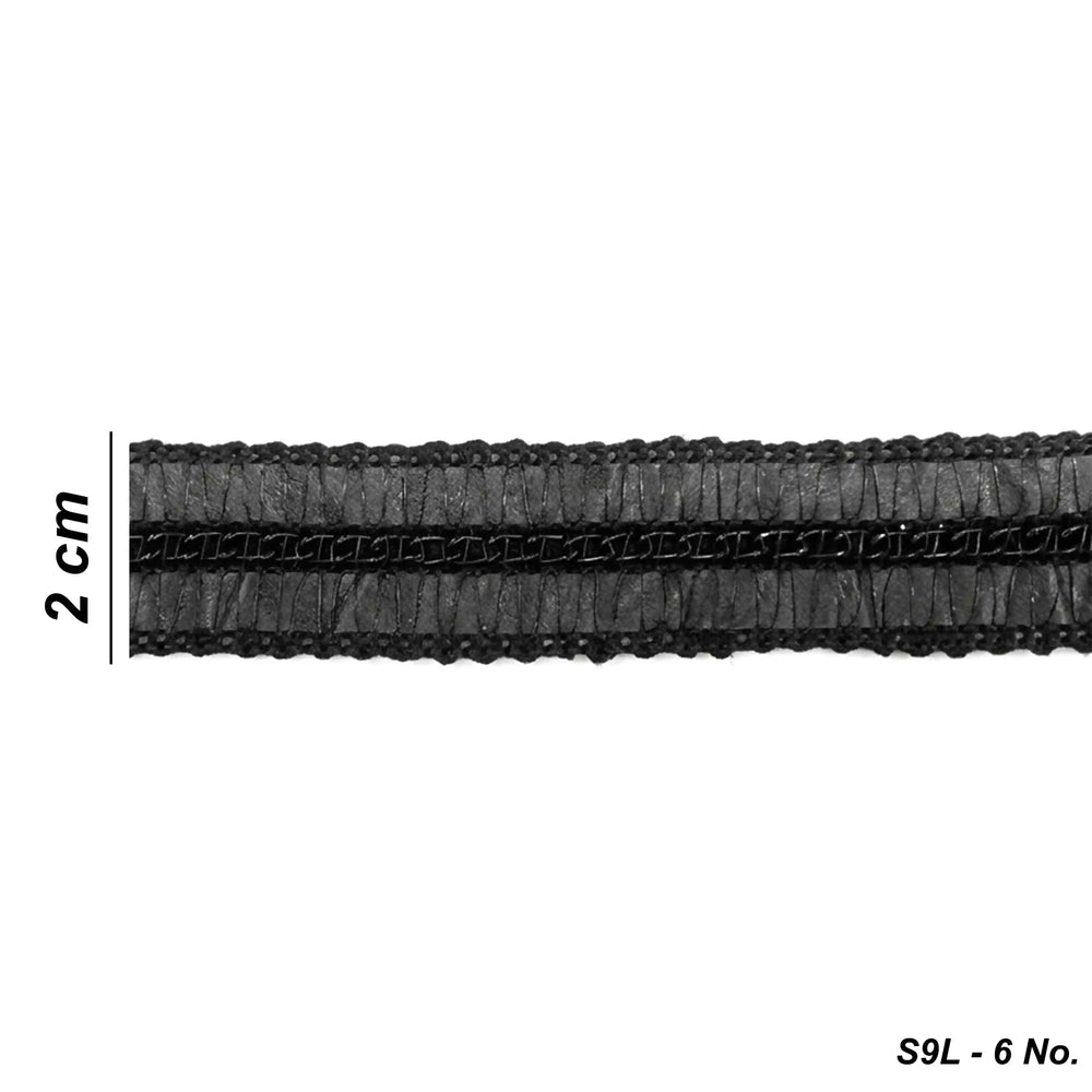 ANI Accessories close-up of faux leather trim showing gathered leather and black chain with white color background 
