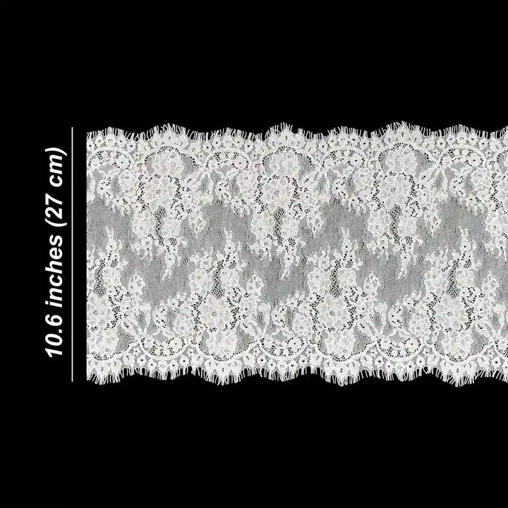 ANI Accessories French Chantilly lace size chart showing 10.6 inch (27 cm) width with black color background 