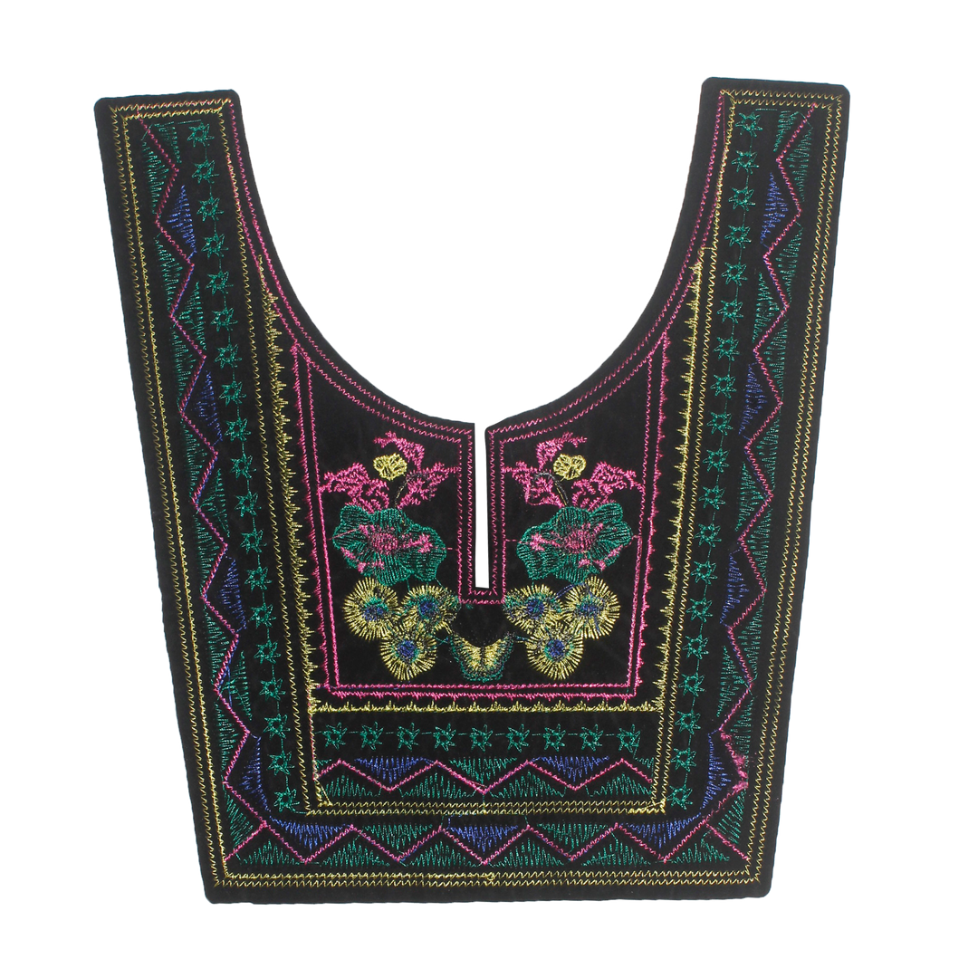 U Shape Multicolor Embroidery Neckline