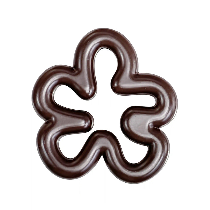 ANI Accessories glossy dark brown five-petal flower charm with puffy tubular outline and open centre, front view on white background