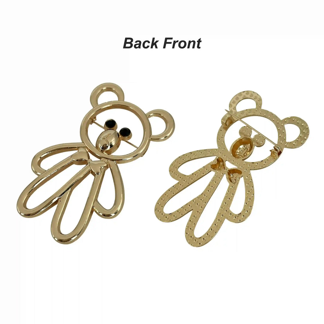 ANI Accessories gold bear brooch pin showing the front design and the pin on the back with white color background 