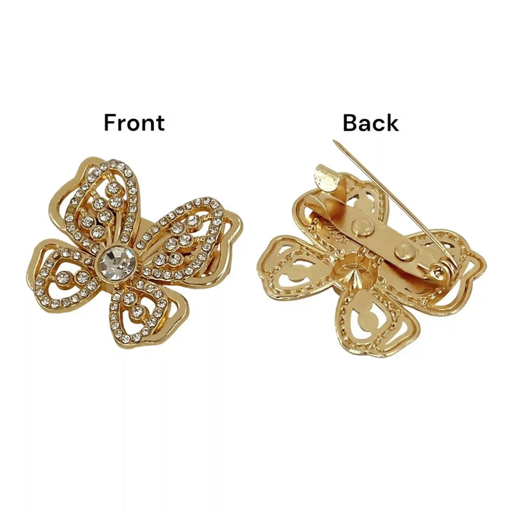 ANI Accessories gold butterfly brooch pin showing the front and the back with pin color background 