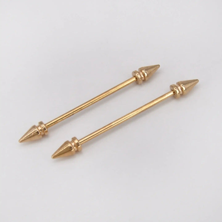 ANI Accessories gold collar bar pin with spike ends, pack of 2, on a light grey background