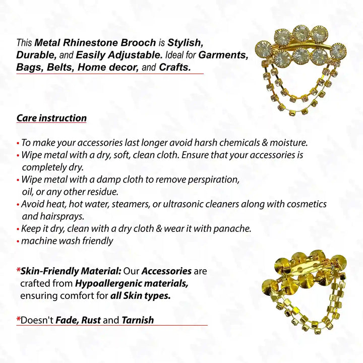 Gold Color Rhinestone & Crystal Brooch for Women's fashion, stylish and durable for garments and crafts