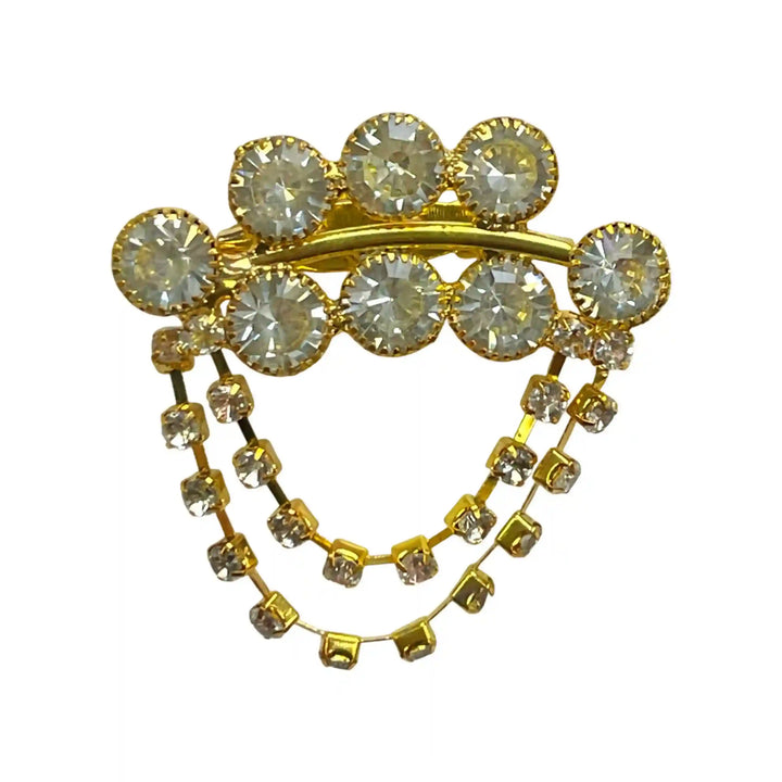 Gold Color Rhinestone & Crystal Brooch for Women's fashion featuring elegant layered design and sparkling stones.